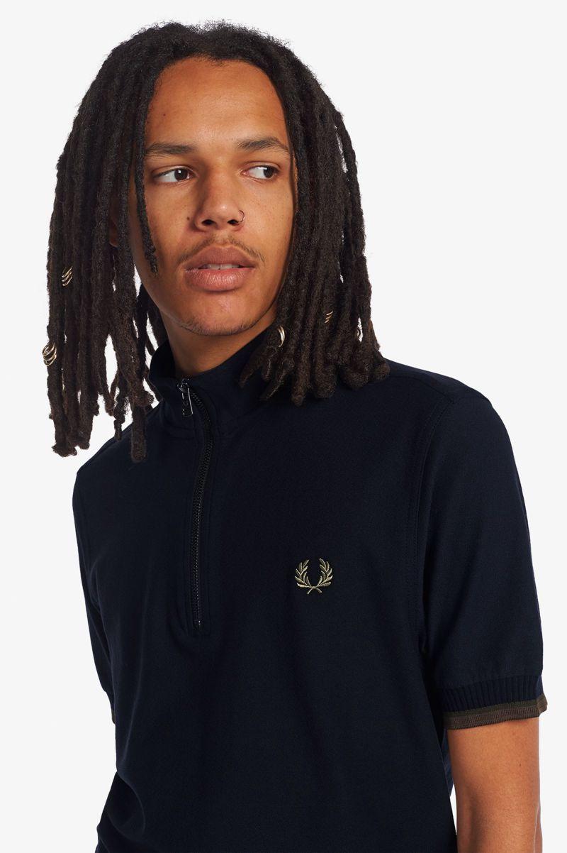 Navy Fred Perry Funnel Neck Polo Men's Shirts | PH 1501VRWD